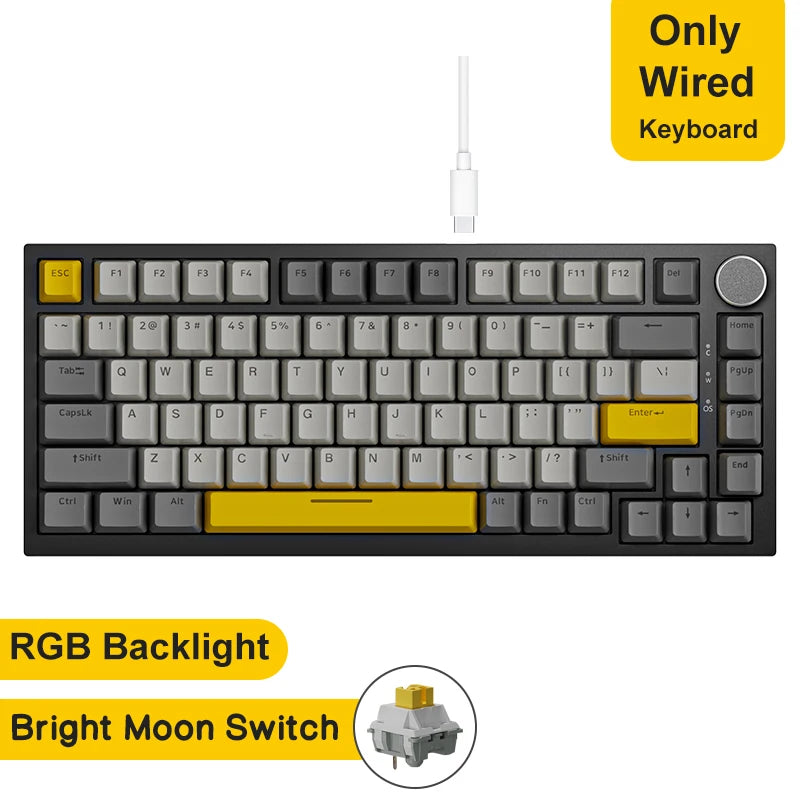 AJAZZ AK820 Pro Gaming Mechanical Keyboard 75% Wireless Bluetooth RGB Hot-Swappable Mechanical Keyboard with Volume Knob for PC, Mac & Laptop
