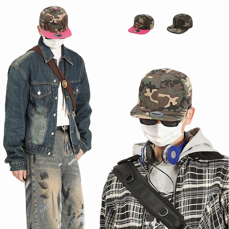 New Unisex Color Block Camouflage Baseball Hats Flat Eave Breathable Hip Hop Sunshade Peaked Caps Versatile Fashion Personal ins