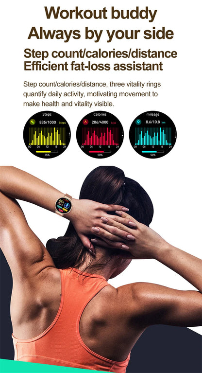 New 1.32inch Smart Watch For Women Health ECG Health Lady Watches Full Touch Screen Call Custom Dial Diamond Strap Smartwatch