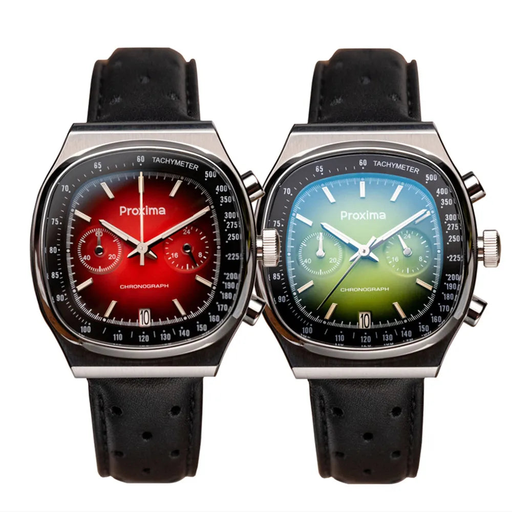 Proxima PX1734 Retro Quartz Chronograph Men Watches Sapphire Glass Enamel Dial Stainless Steel Fashion Dress Wristwatch