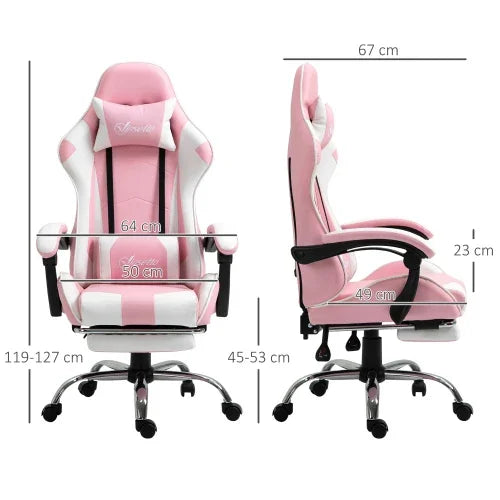 Pink White Gaming Chair Ergonomic Office Chair with Headrest, Lumbar Support, Adjustable Height, 360° Swivel Computer Chair