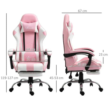 Pink White Gaming Chair Ergonomic Office Chair with Headrest, Lumbar Support, Adjustable Height, 360° Swivel Computer Chair