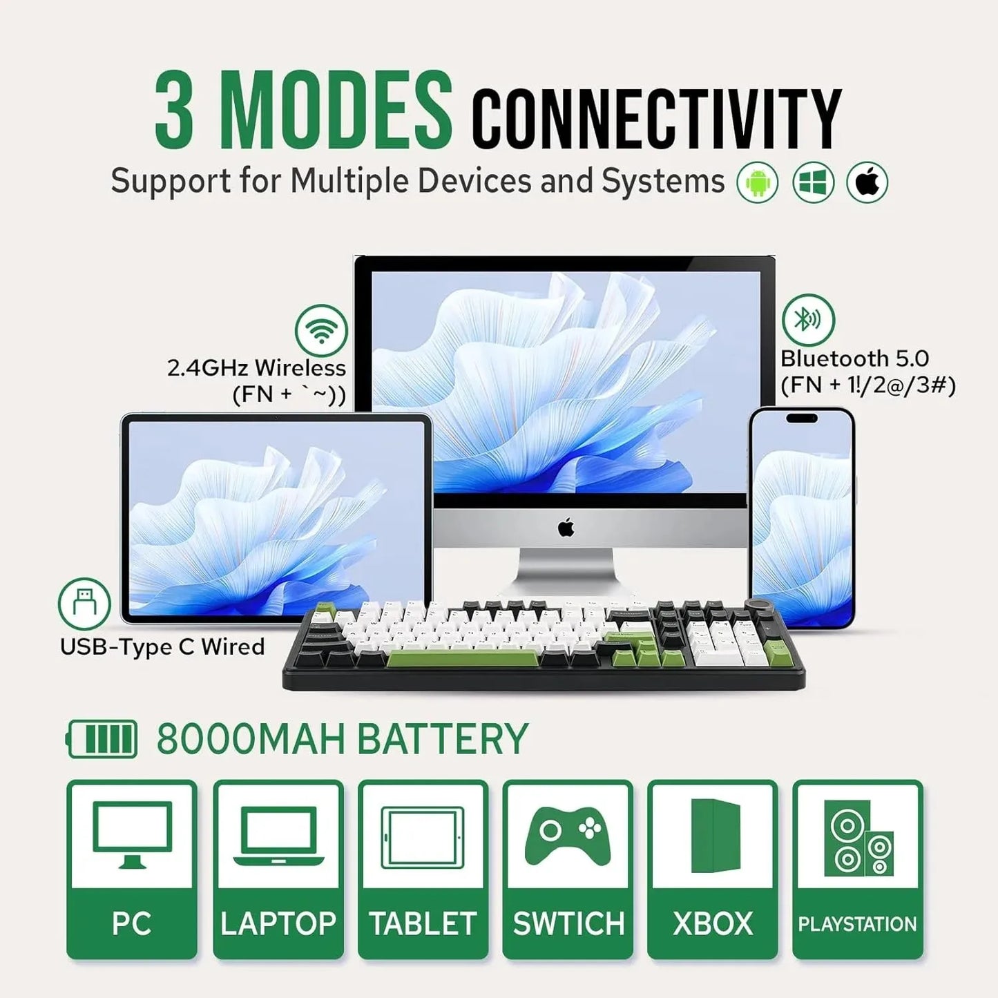AULA F99PRO Gaming Mechanical Keyboard 99 Key Three Mode Wireless Hot Swappable Gasket Structure Custom Keyboard with Media Knob