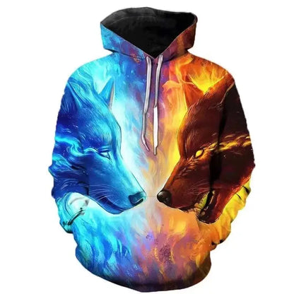 2023 Herbstmode Neu Lover Wolf Herren-Hoodie mit 3D-Muster, lockerer Herbst-Sweatshirt-Streetwear-Style, Fun-Brand
