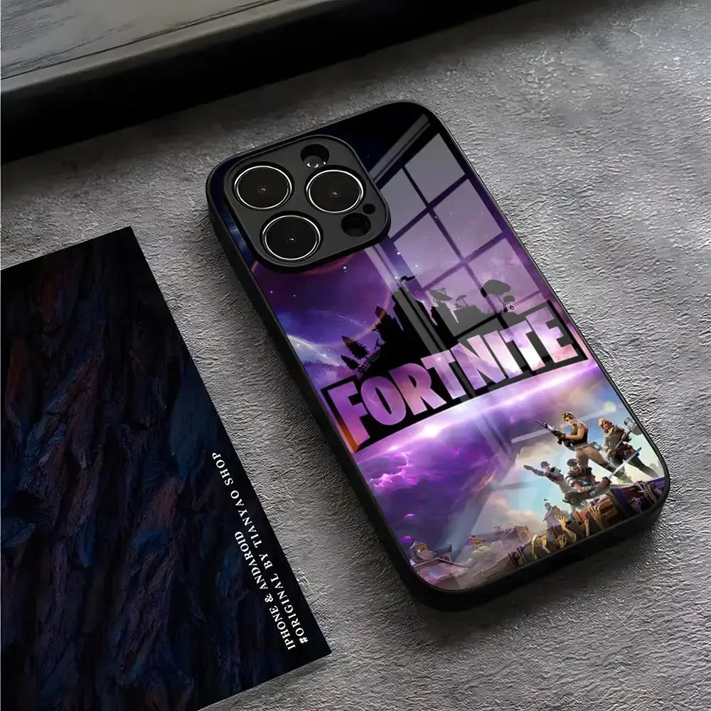 Θήκη τηλεφώνου B-Battle-R-Royales-F-FortniteS για iPhone 17 Pro Max 15 Pro 14 12 11 13 Mini X XR XS 16 Plus SE, γυάλινο κάλυμμα