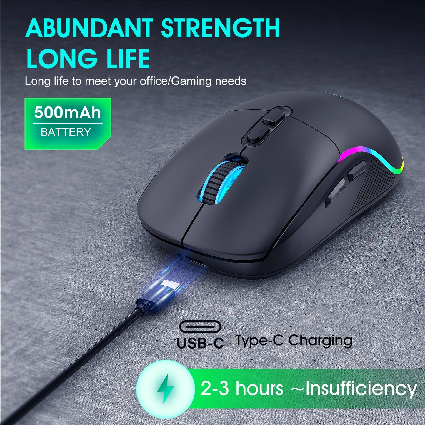 Mouse tri-mod 2.4G wireless/Bluetooth/cu fir, DPI reglabil pe 6 trepte, baterie 500mAh, iluminare RGB, mouse esports pentru gaming, macro și birou