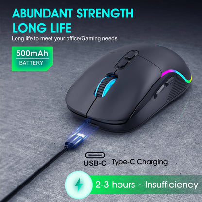 Mouse tri-mod 2.4G wireless/Bluetooth/cu fir, DPI reglabil pe 6 trepte, baterie 500mAh, iluminare RGB, mouse esports pentru gaming, macro și birou