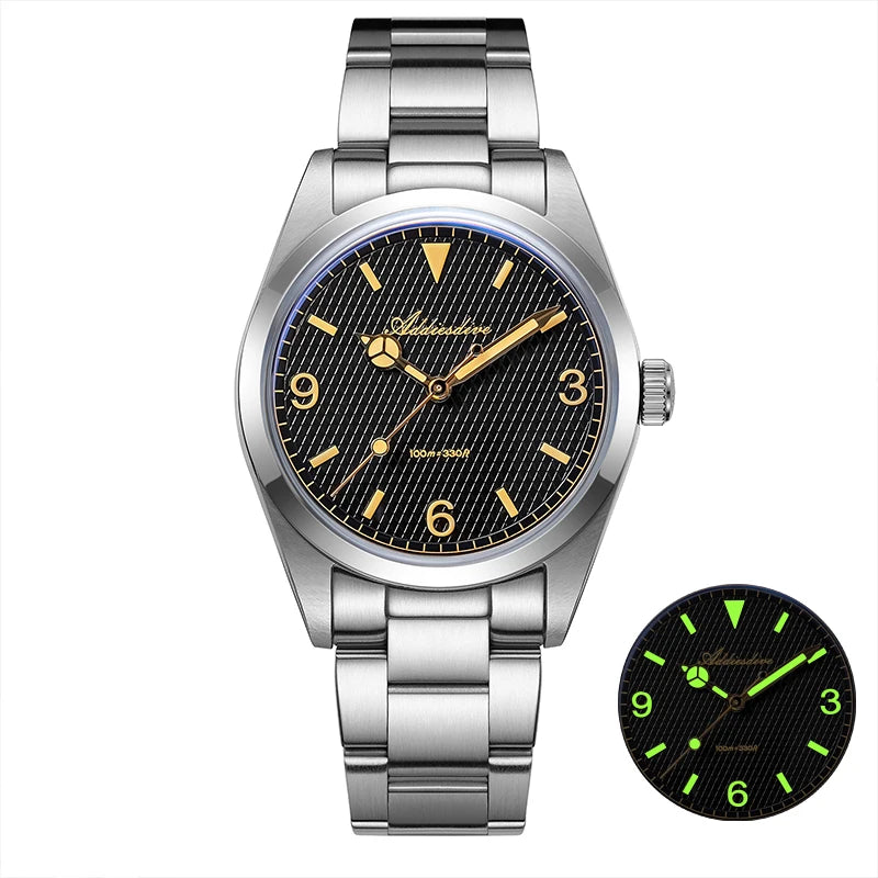 ADDIESDIVE New Men's Analog Watch Bubble Mirror Glass 100m Luminous Men's Quartz Watches with Stainless Steel Bracelet AD2096