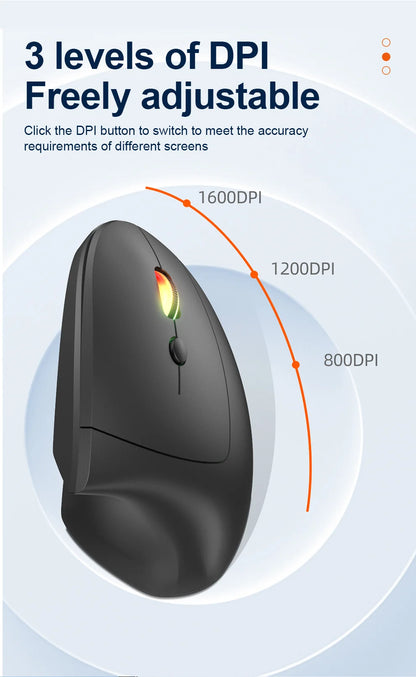 2.4G Bluetooth Wireless Vertical Mouse Rechargeable Ergonomic 1600DPI Adjustable Gaming Mouse 6Buttons for Laptop PC Computer