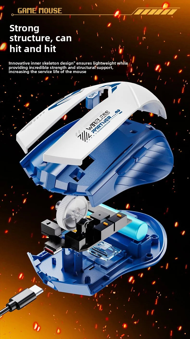 Mouse gaming wireless 2.4G USB silenzioso Dual Mode Bluetooth ricaricabile 1600DPI per PC e laptop