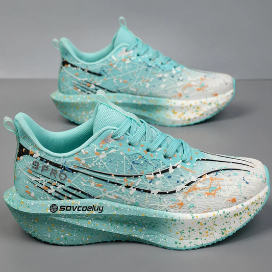 Men's Running Shoes Carbon Plate Marathon Cushion Men's Sports Breathable Lightweight Women's Comfortable Athletic Non-slip Sneakers