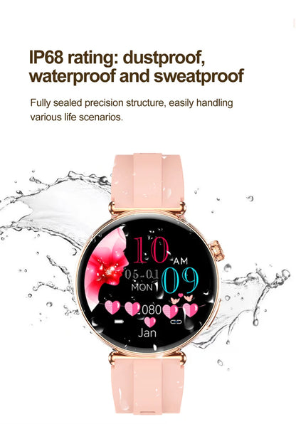 New 1.32inch Smart Watch For Women Health ECG Health Lady Watches Full Touch Screen Call Custom Dial Diamond Strap Smartwatch