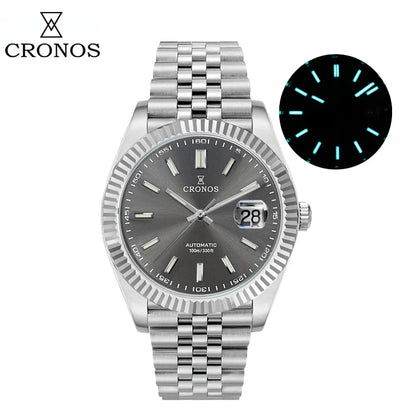 Cronos DateJ Luxury Men Watch Stainless Steel 5 Links Bracelet PT5000 Miyot 9015 100m Water Resistant Sapphire L6046M