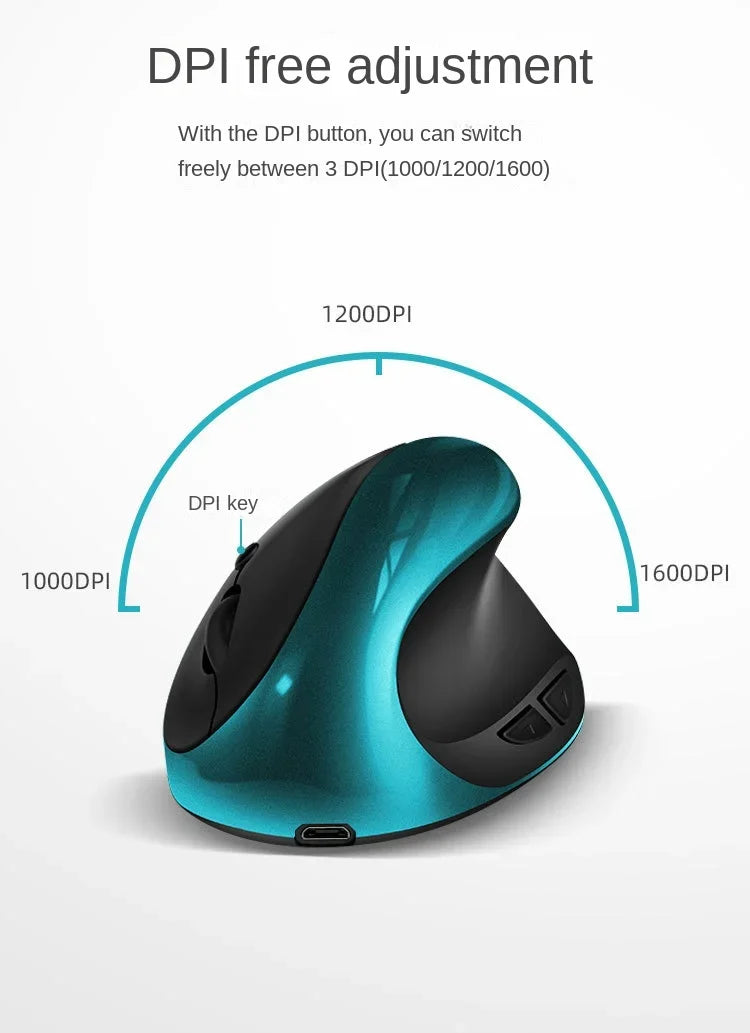 Mouse vertical ergonomic wireless reîncărcabil BTS-908, foarte popular, cu receptor USB 2.4G, DPI reglabil 1600 și 6 butoane