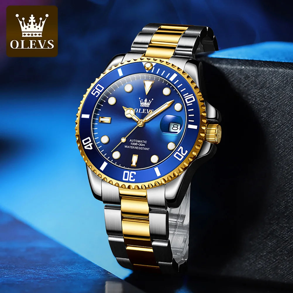 OLEVS Watches Man Fashion Luxury Automatic Mechanical Watch Waterproof Luminous Date Men's Watch Waterproof Luminous Box Gift