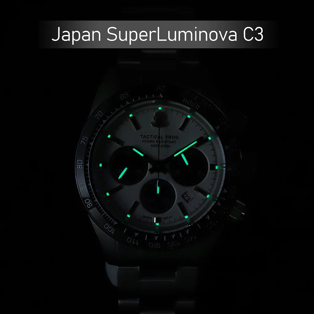 Tactical Frog Quartz Watch VS75 Solar Chronograph Sapphire 200m Waterproof Luxury Watch Luminous Quartz Movement 41mm Mens Watch