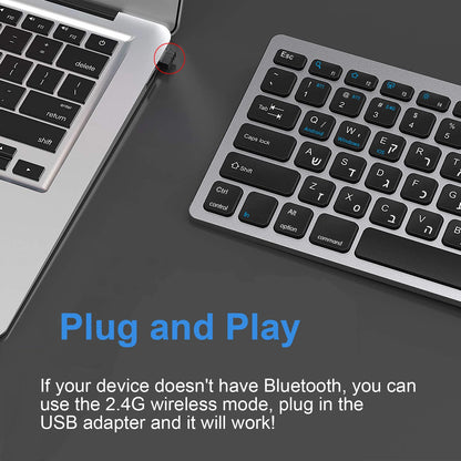 Teclado hebreo ultraslim Bluetooth y 2.4G de doble modo para Israel, teclado inalámbrico de bajo ruido para iOS, iPad, tabletas Android y Windows