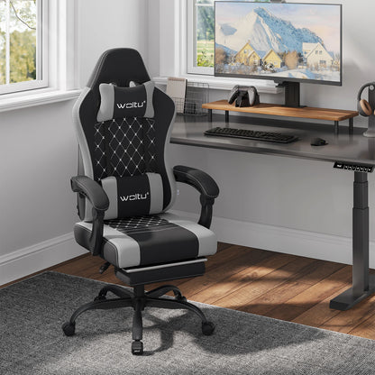 WOLTU Swivel Computer Chair with Massage Function Ergonomic Office Chair with Pillow & Footrest Height Adjustable Gaming Chair
