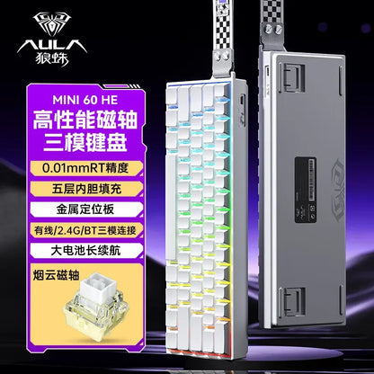AULA Mini60 HE Magnetic Switch Keyboard RGB Tri-Mode Wireless Mechanical Keyboard, 8000Hz Gaming Keyboard with 0.01mm Rapid Trigger, Bluetooth, 2.4GHz & USB-C