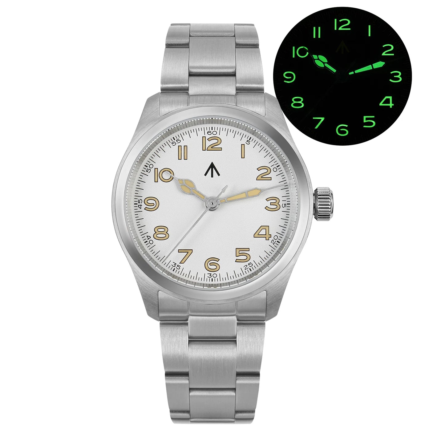 Militado ML08 Quartz Watch VH31 Movement Double Domed Sapphire Crystal Wristwatch Super C3 Green Luminous 38mm Vintage Watches
