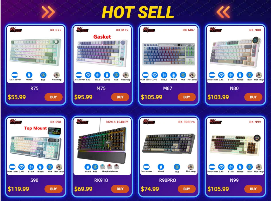 RK Royal Kludge R75 Gasket Wired Mechanical Keyboard 80 Keys RGB Backlit Hot-Swappable Spanish Gamer Keyboard MDA PBT Keycaps