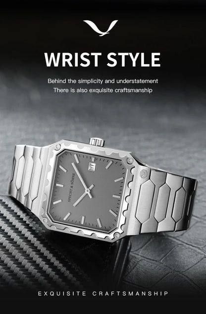 Specht & Söhne New Luxury Square 222 Watch Waterproof Male Clock Luminous Sapphire Stainless Steel Blue Men Watch Reloj Hombre