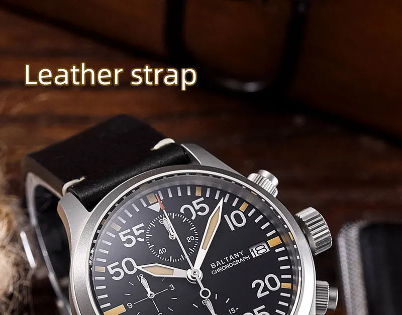 Baltany Quartz Chronograph S5045 Sunburst Blue Dial VK67 100M Stainless Steel Calendar Window Sapphire Vintage Military Watches