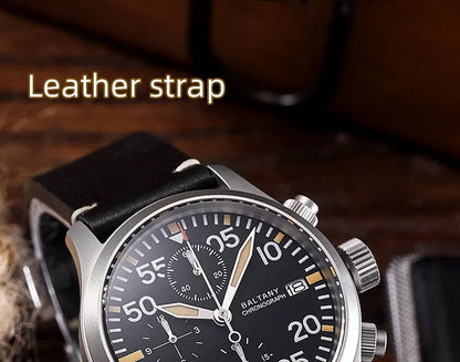 Baltany Quartz Chronograph S5045 Sunburst Blue Dial VK67 100M Stainless Steel Calendar Window Sapphire Vintage Military Watches