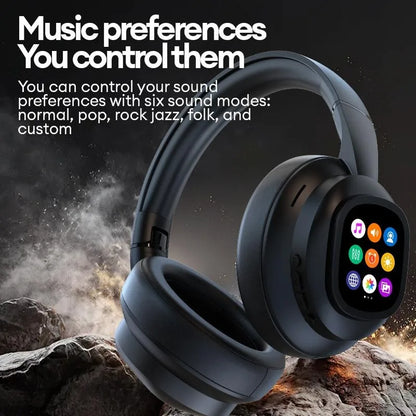 Auscultadores Bluetooth sem fios com ecrã tátil LCD AI – Headset gaming com cancelamento de ruído ANC, graves profundos e microfone HD