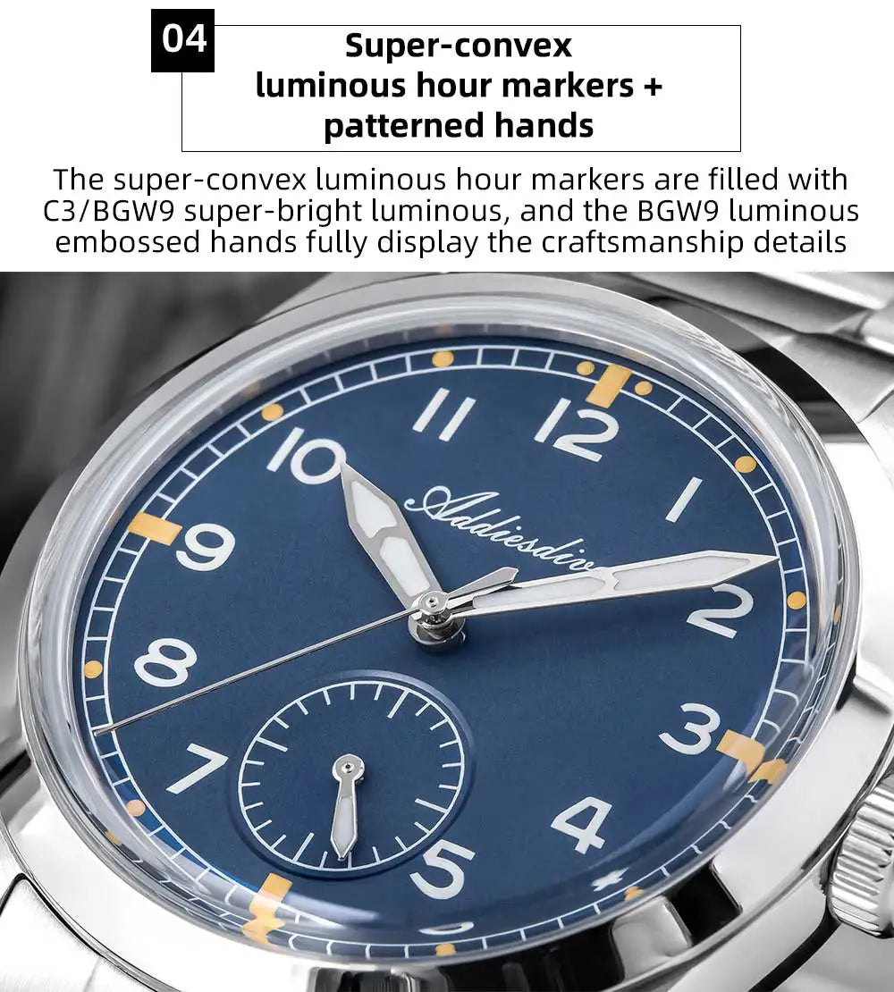Orologio da uomo ADDIESDIVE 36mm al quarzo VH60, luminoso BGW9, vetro bombato, impermeabile 10Bar, in acciaio inossidabile