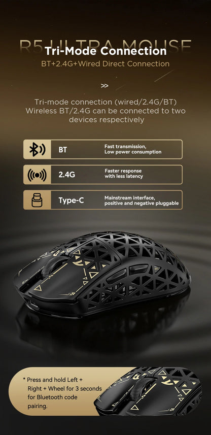 ATTACK SHARK R5 Ultra Carbon Fiber kabellose Gaming-Maus, PixArt PAW3950MAX Gaming-Sensor, 42000DPI, 8000Hz, MCU Nordic 52840