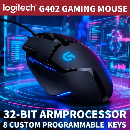 Laidinė žaidimų pelė Logitech G402, 32 bitų ARM procesorius, 8 mygtukai, 500 IPS, neslystanti – visos dienos žaidimų ir darbo sesijoms