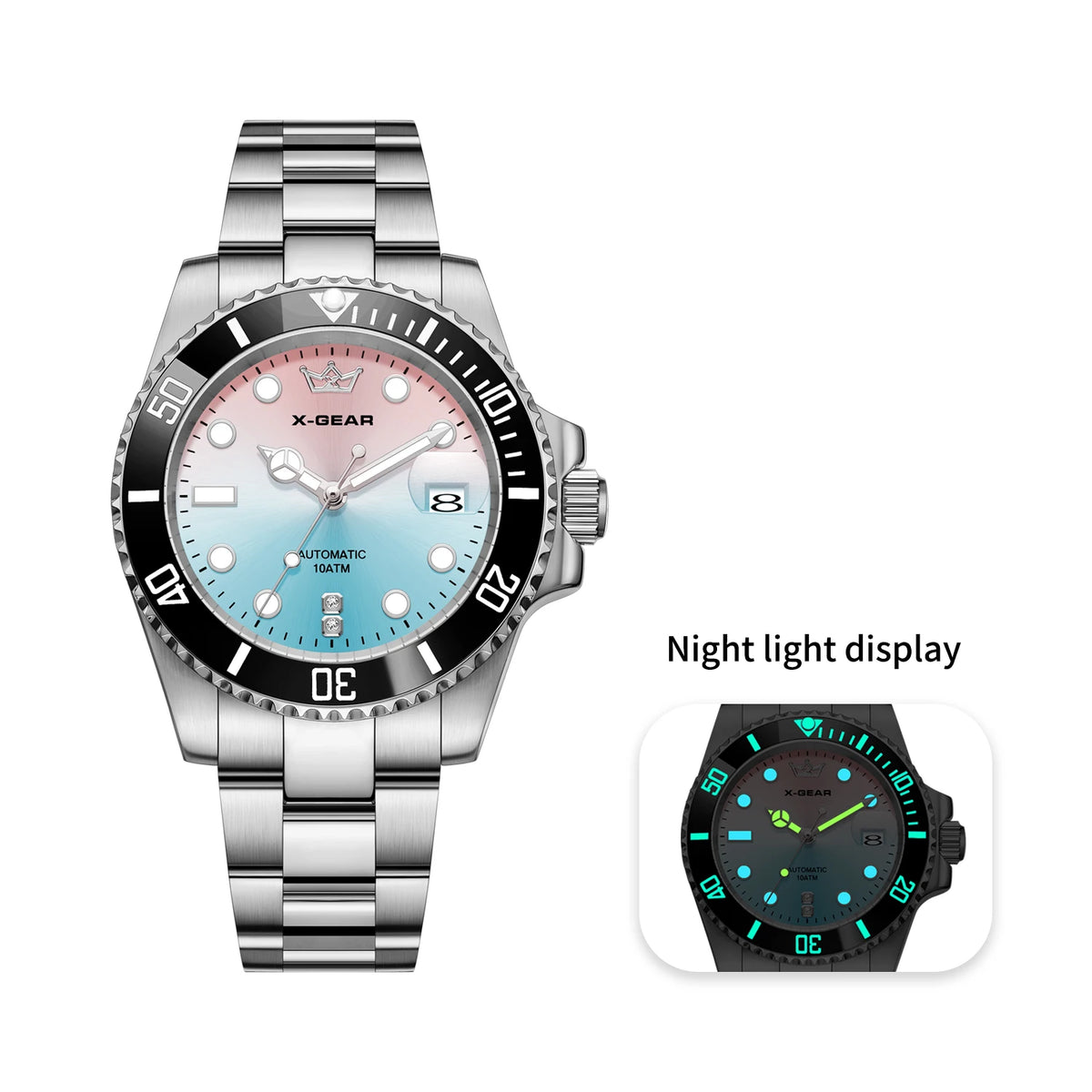 Water Ghost Luminous Dive Watch with Ceramic Bezel Waterproof Automatic Mechanical Movement Stainless Steel Watch Strap