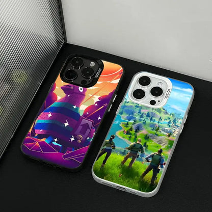 1pc Game F-Fortnite Phone Case IMD Color Silver Shell For iPhone 16, 15, 14, 13, 12, 11 Pro Max Plus