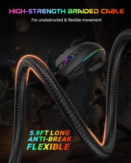 E-YOOSO X49 Wired Gaming Mouse 12400 DPI Adjustable, RGB Backlit, 8 Programmable Buttons, Ergonomic Gamer Mouse for PC Laptop