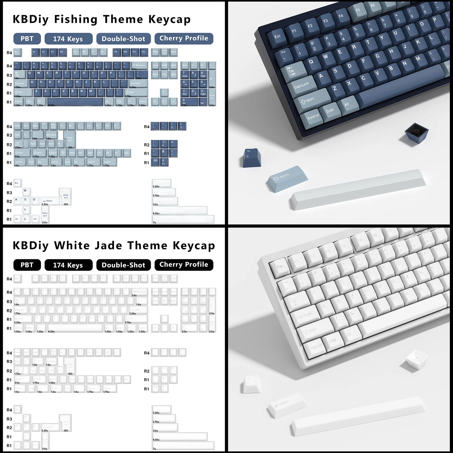 KBDiy 174 Tasten/Set PBT GMK Apollo Tastenkappen, Double-Shot, minimalistisches ISO-Cherry-Profil, für mechanische Gaming-Tastaturen, Tastenkappen für MX