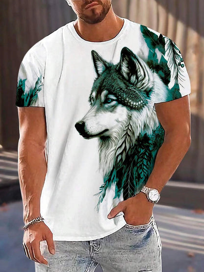 Different Pupil Wolf Print Men's T-shirt Men's Daily Casual T-shirt Urban Street Fashion Short-sleeved Summer Outdoor Sports Tee
