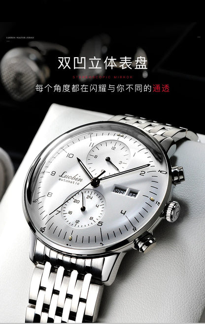 Men's Business Watch Mechanical Movement Multifunction Chronograph Stainless Steel Waterproof Automatic Calendar Sapphire