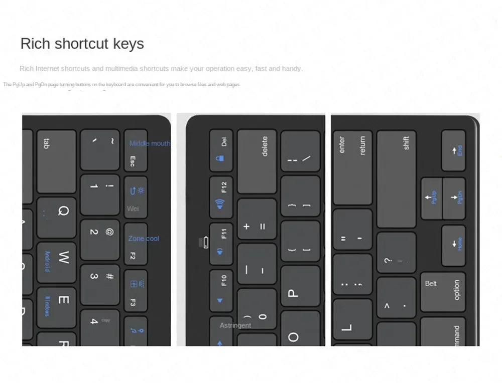 Mini Bluetooth Wireless Keyboard - 78 Keys Portable for PC/Tablet/Smartphone, Compatible with iPad, Compact Design forOffice