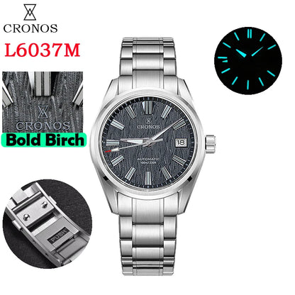 Cronos Men Watch 39mm Automatic Wristwatches White Dial Solid Links Sapphire 10 ATM L6037M