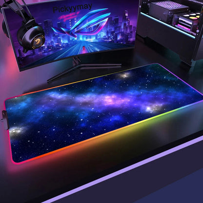 Velká RGB herní podložka pod myš, LED podložka pod myš pro hráče, podložka na stůl k PC, RGB podložka pod klávesnici XXL 90x40cm