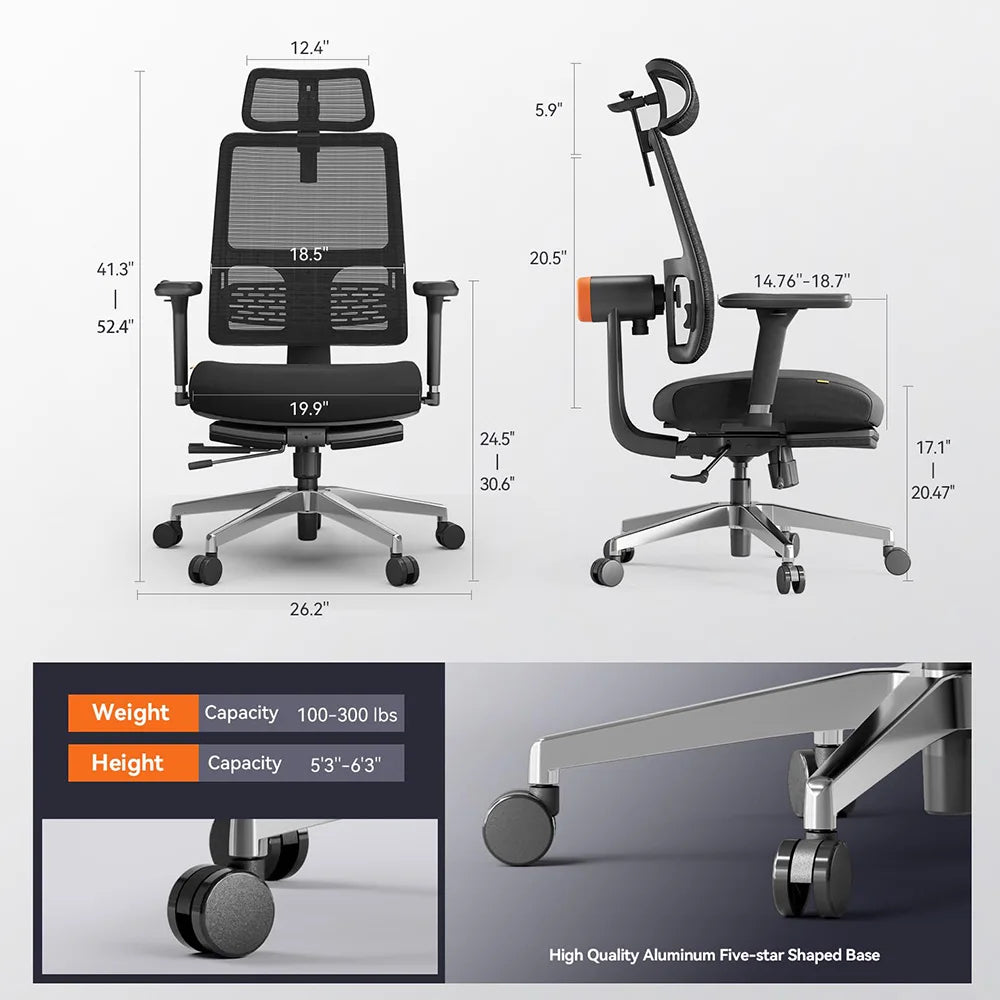 NEWTRAL MagicH-BPro Ergonomic Chair with Footrest, Auto-Following Backrest Headrest, Adaptive Lower Back Support, WFH & Leisure