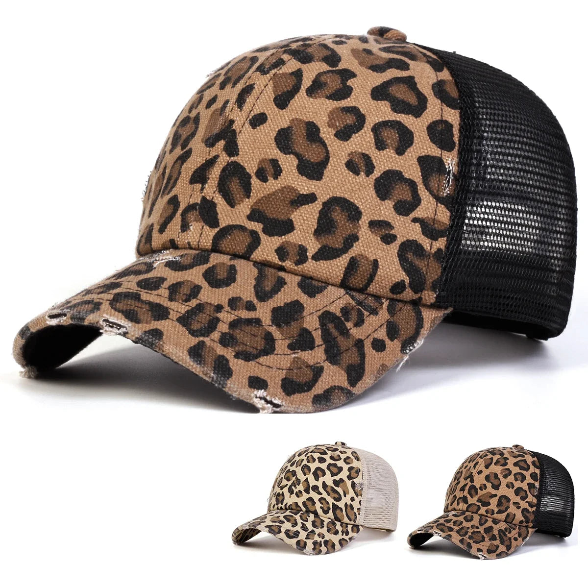 Unisex Leopard Print Hole Embroidery Baseball Net Caps Spring Autumn Outdoor Adjustable Casual Hats Sunscreen Hat Sports Cap