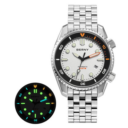 BERNY Diver Automatic Watches Men's Luxury Sapphire 316L Stainless Steel Mechanical Watch 42MM 200M Waterproof Diving Men Watch