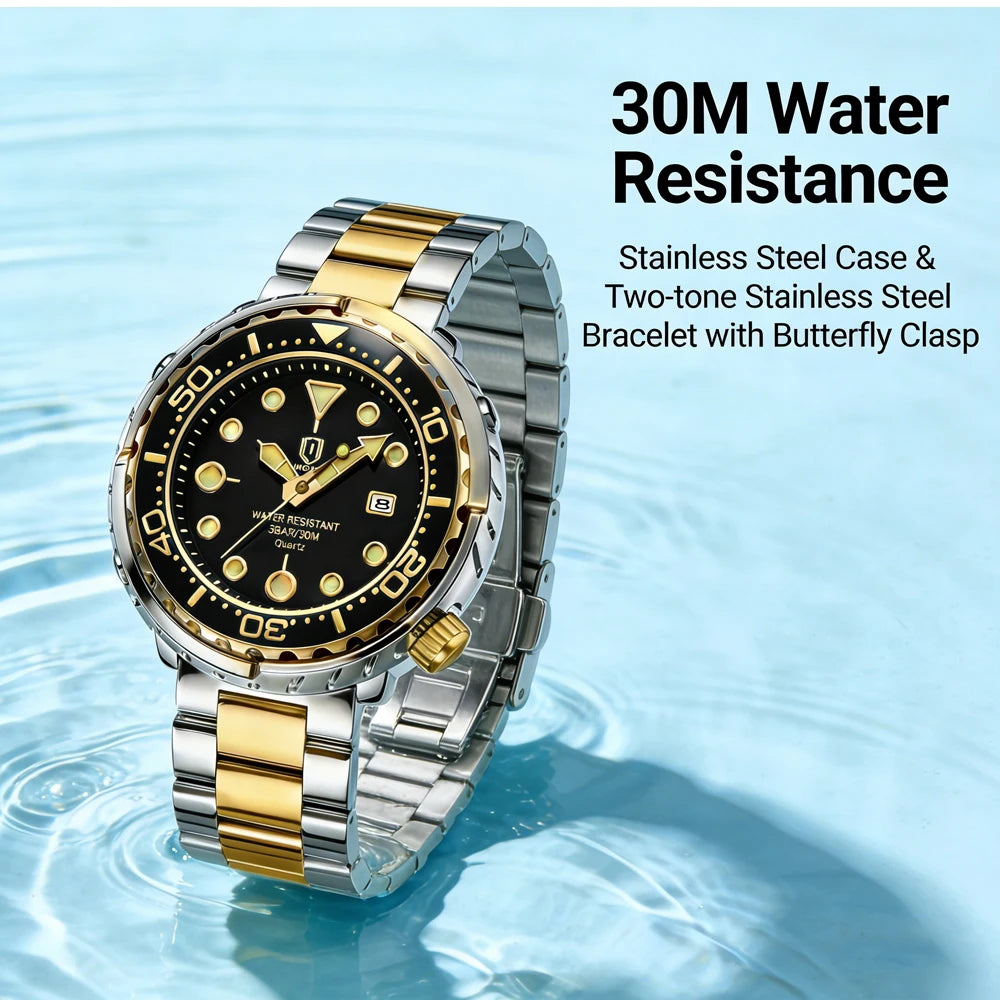 QINGXIYA Mens Watches Fashion Waterproof Luminous Date Rotating Dial High Quality Stainless Steel Luxury Brand Men Quartz Watch