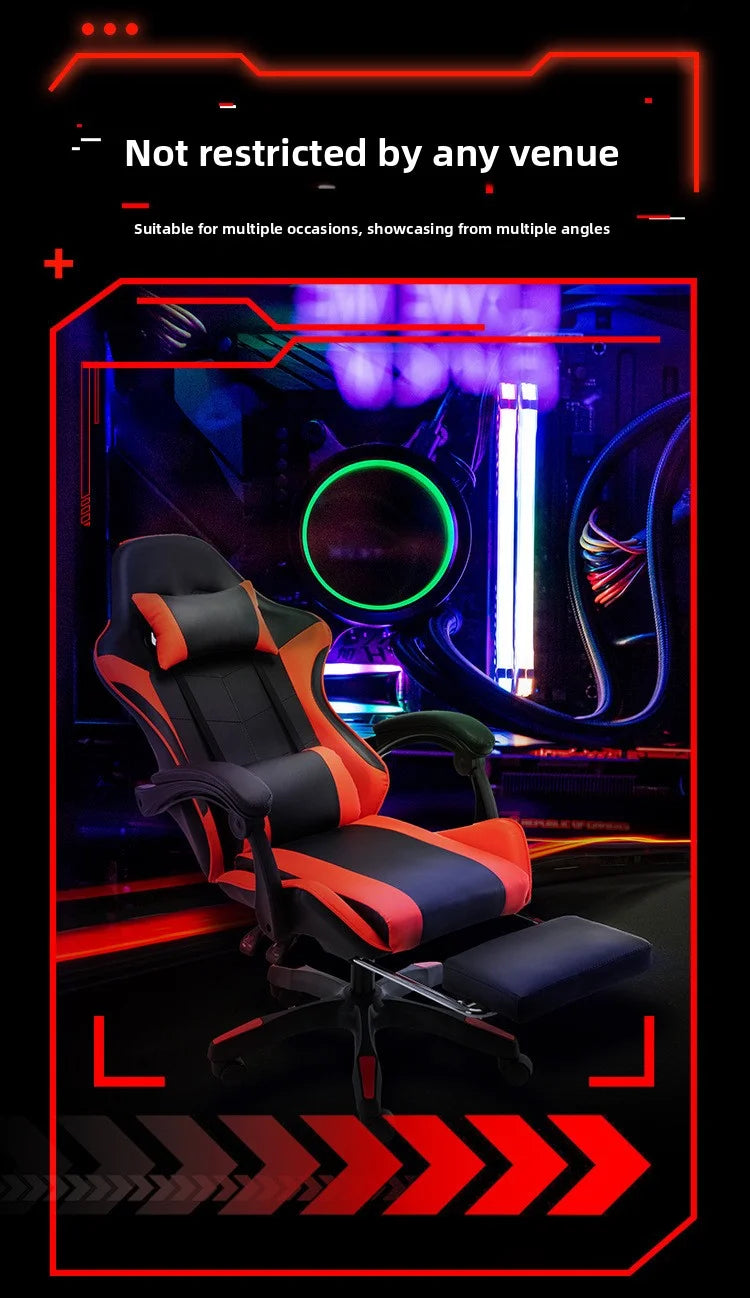 Ergonomic Gaming Chair with Lumbar Support Pillow, Adjustable Footrest, Reclining Computer Gaming Chair, PU Leather Office Gaming Chair with Adjustable Height