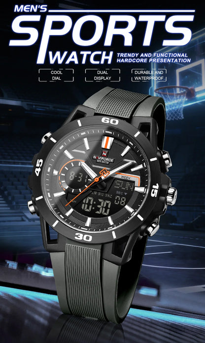 NAVIFORCE Men's Watch Dual Display 50M Waterproof Countdown Chronograph Alarm Clock Male Fashionable Sports Wristwatch NF7135