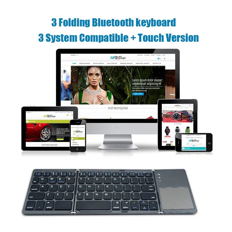 Dreifach faltbare Bluetooth-Tastatur mit Touchpad – tragbare Mini-Tastatur, wiederaufladbare kabellose Tastatur für Windows, Android und iOS
