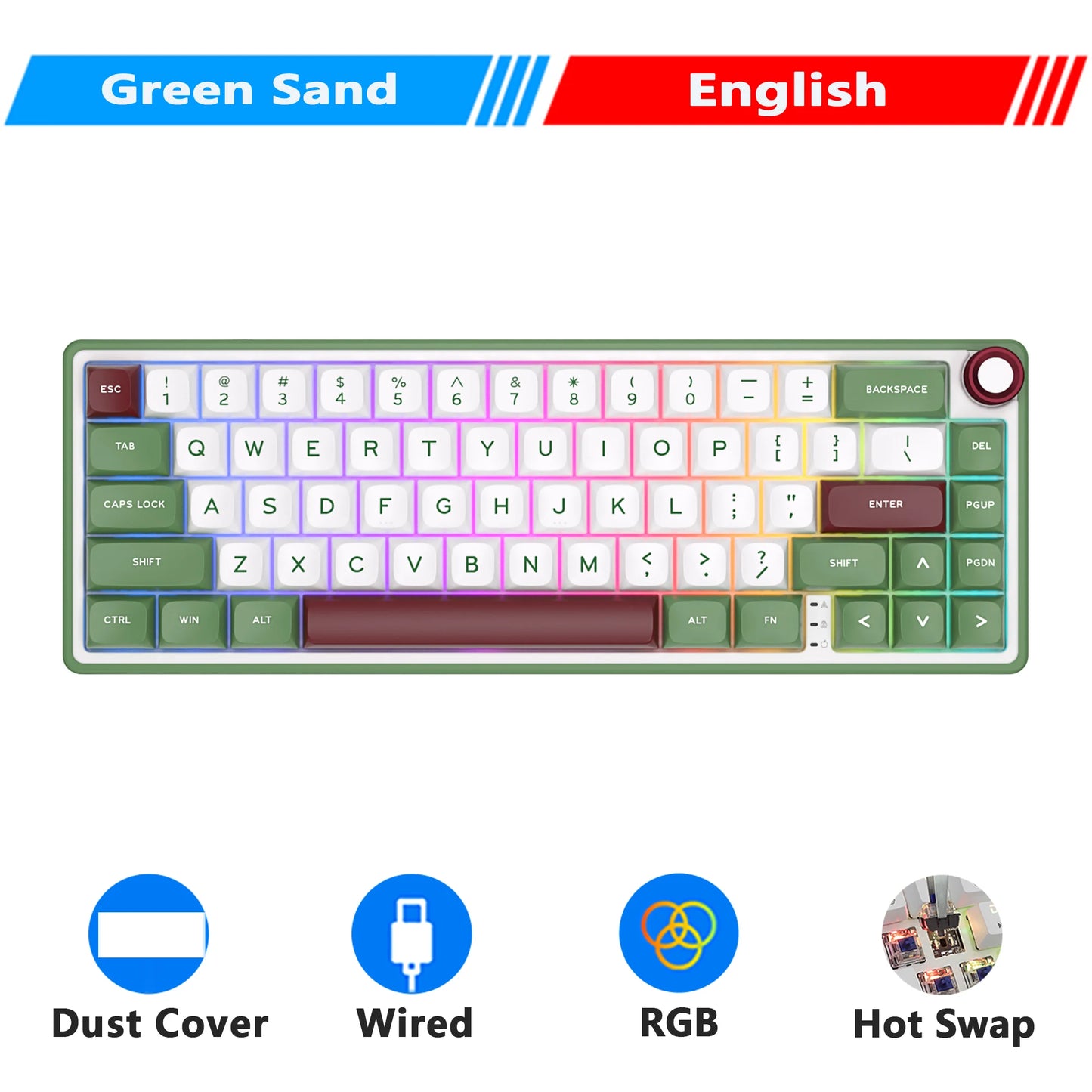 RK Royal Kludge R65 Gasket Wired Mechanical Keyboard 66 Key 65% RGB Backlit Hot-swappable Gamer Keyboard with MDA PBT Keycaps