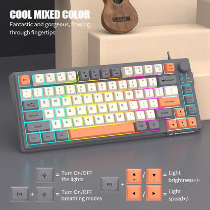 K81 Gaming Keyboard 81-Key 80% Wired RGB Gaming Keyboard with Volume Knob, Ergonomic USB Gaming Keyboard for PC, Laptop, Mac & Multi-Language Layouts